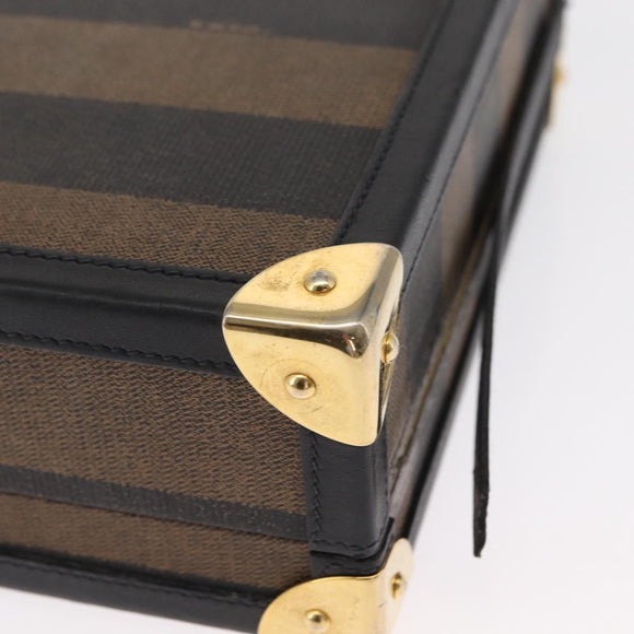 FENDI Pecan Canvas Mini Trunk Hand Bag PVC 2way Black Brown Auth 163784