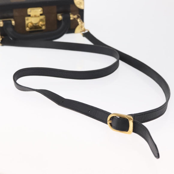 FENDI Pecan Canvas Mini Trunk Hand Bag PVC 2way Black Brown Auth 163784