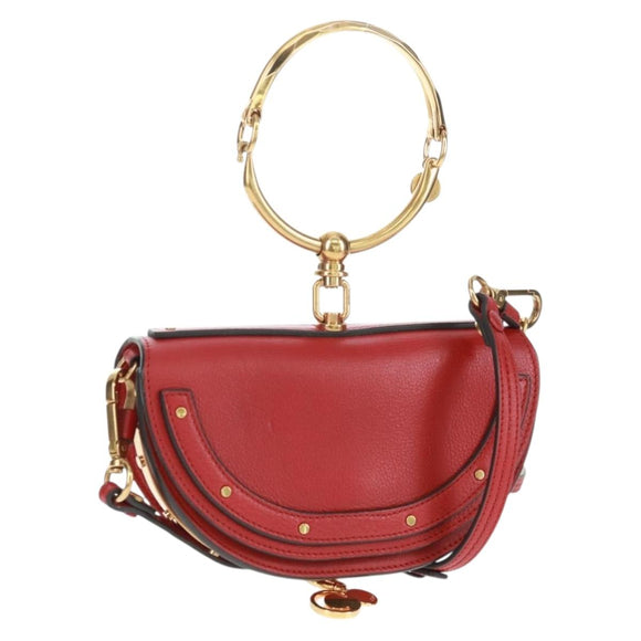 Chloe Nile Hand Bag Leather 2way Red Gold Auth 163787V