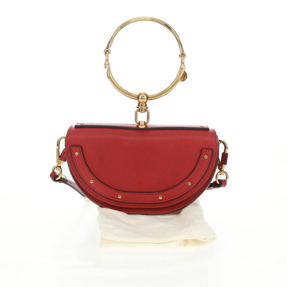 Chloe Nile Hand Bag Leather 2way Red Gold Auth 163787V