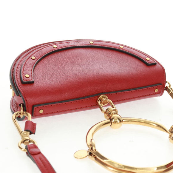 Chloe Nile Hand Bag Leather 2way Red Gold Auth 163787V