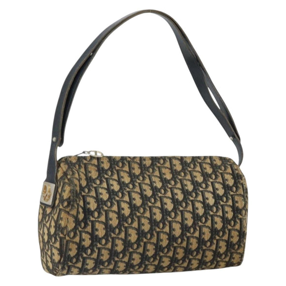 Christian Dior Trotter Canvas Shoulder Bag Navy Gold Auth 163788