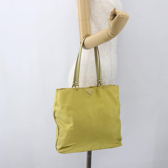 PRADA Tote Bag Nylon Yellow Gold Auth 163794