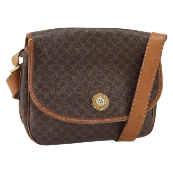 CELINE Macadam Canvas Shoulder Bag PVC Leather Brown Gold Auth 163801