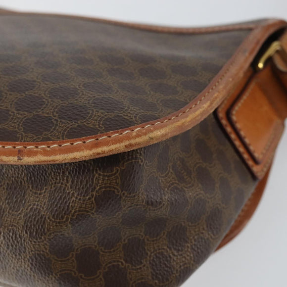 CELINE Macadam Canvas Shoulder Bag PVC Leather Brown Gold Auth 163801
