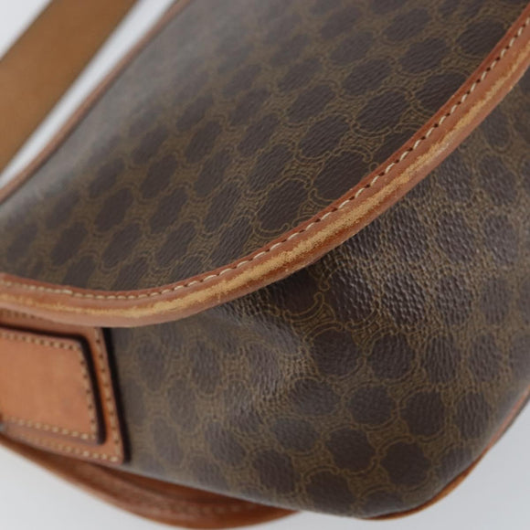 CELINE Macadam Canvas Shoulder Bag PVC Leather Brown Gold Auth 163801
