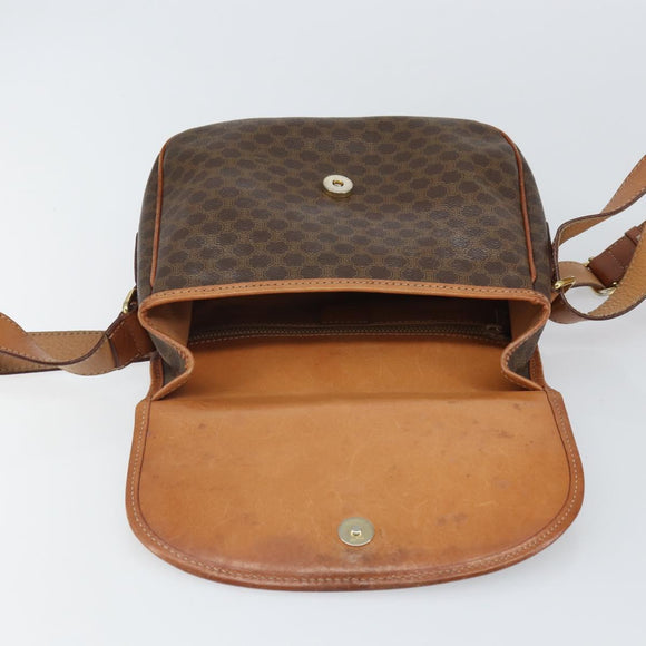 CELINE Macadam Canvas Shoulder Bag PVC Leather Brown Gold Auth 163801