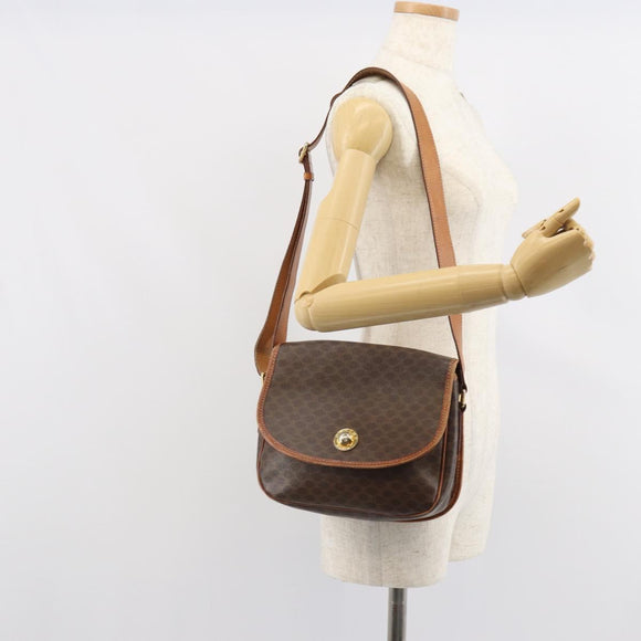 CELINE Macadam Canvas Shoulder Bag PVC Leather Brown Gold Auth 163801