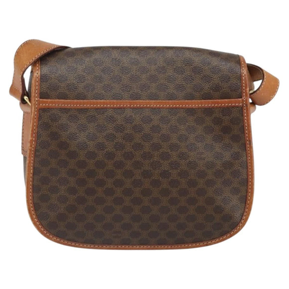 CELINE Macadam Canvas Shoulder Bag PVC Leather Brown Gold Auth 163801