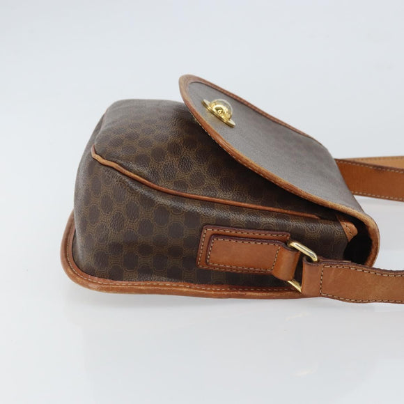 CELINE Macadam Canvas Shoulder Bag PVC Leather Brown Gold Auth 163801