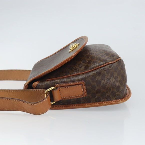 CELINE Macadam Canvas Shoulder Bag PVC Leather Brown Gold Auth 163801