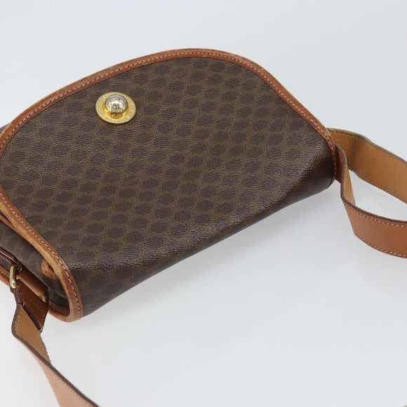 CELINE Macadam Canvas Shoulder Bag PVC Leather Brown Gold Auth 163801