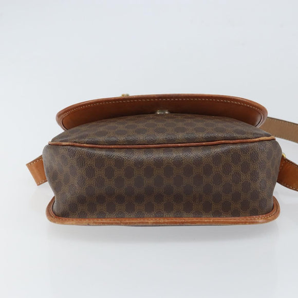 CELINE Macadam Canvas Shoulder Bag PVC Leather Brown Gold Auth 163801