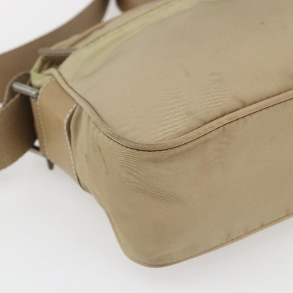 PRADA Shoulder Bag Nylon Beige Silver Auth 163803