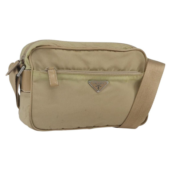 PRADA Shoulder Bag Nylon Beige Silver Auth 163803