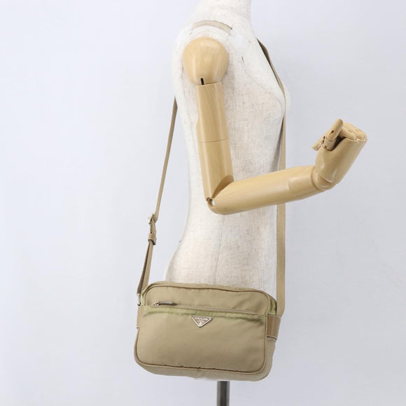 PRADA Shoulder Bag Nylon Beige Silver Auth 163803