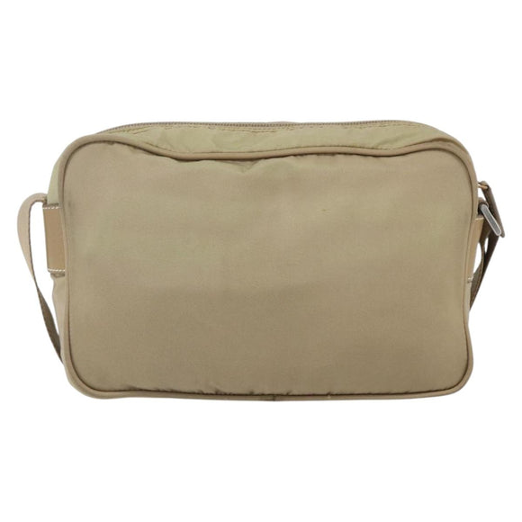 PRADA Shoulder Bag Nylon Beige Silver Auth 163803