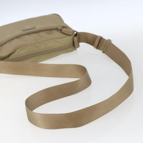 PRADA Shoulder Bag Nylon Beige Silver Auth 163803