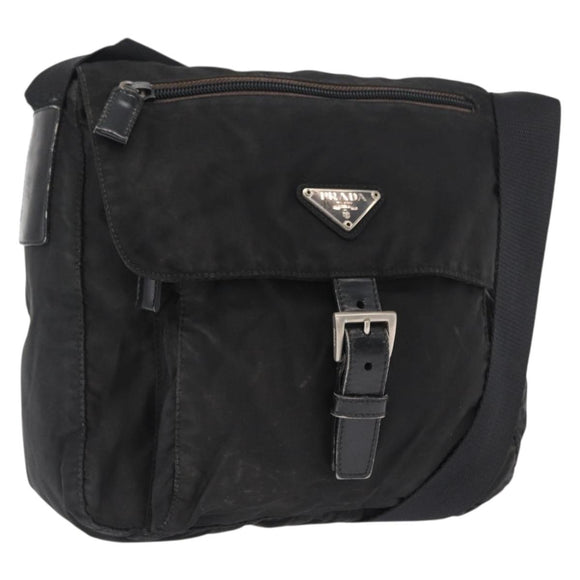 PRADA Shoulder Bag Nylon Black Silver Auth 163806