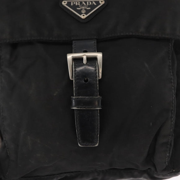 PRADA Shoulder Bag Nylon Black Silver Auth 163806