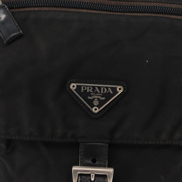 PRADA Shoulder Bag Nylon Black Silver Auth 163806