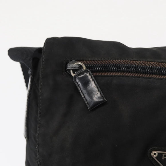 PRADA Shoulder Bag Nylon Black Silver Auth 163806