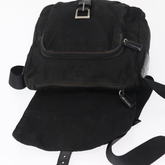 PRADA Shoulder Bag Nylon Black Silver Auth 163806