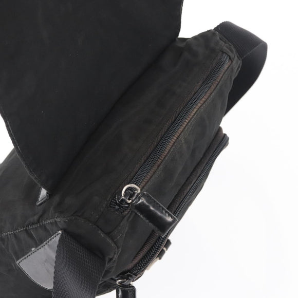 PRADA Shoulder Bag Nylon Black Silver Auth 163806