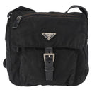 PRADA Shoulder Bag Nylon Black Silver Auth 163806-13