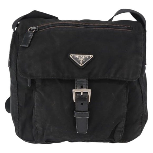 PRADA Shoulder Bag Nylon Black Silver Auth 163806