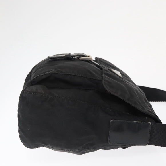 PRADA Shoulder Bag Nylon Black Silver Auth 163806