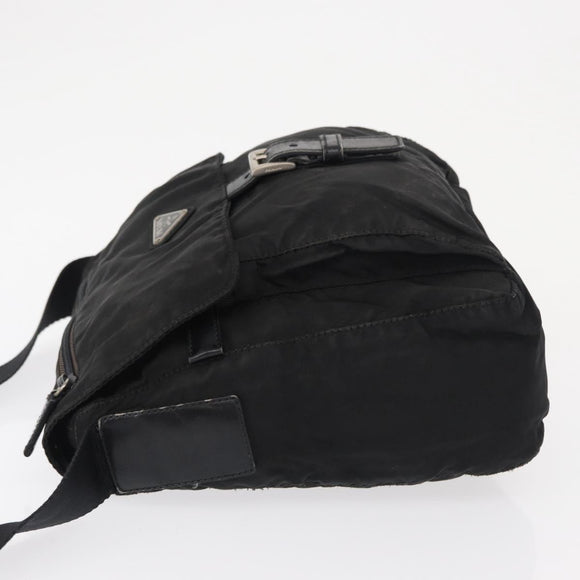 PRADA Shoulder Bag Nylon Black Silver Auth 163806