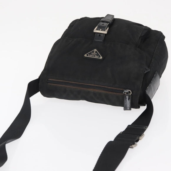 PRADA Shoulder Bag Nylon Black Silver Auth 163806