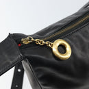 CELINE Circle Shoulder Bag Leather Black Gold Auth 163823-14