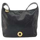 CELINE Circle Shoulder Bag Leather Black Gold Auth 163823-2