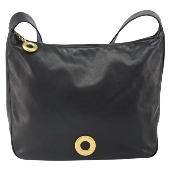 CELINE Circle Shoulder Bag Leather Black Gold Auth 163823
