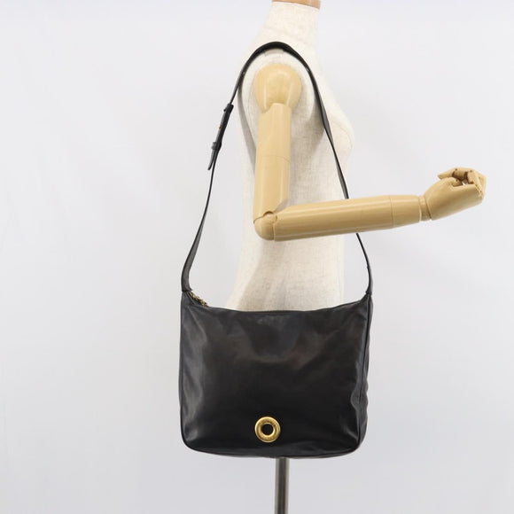 CELINE Circle Shoulder Bag Leather Black Gold Auth 163823