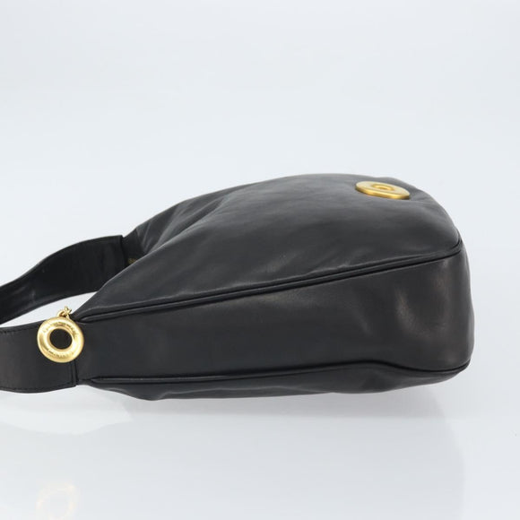 CELINE Circle Shoulder Bag Leather Black Gold Auth 163823