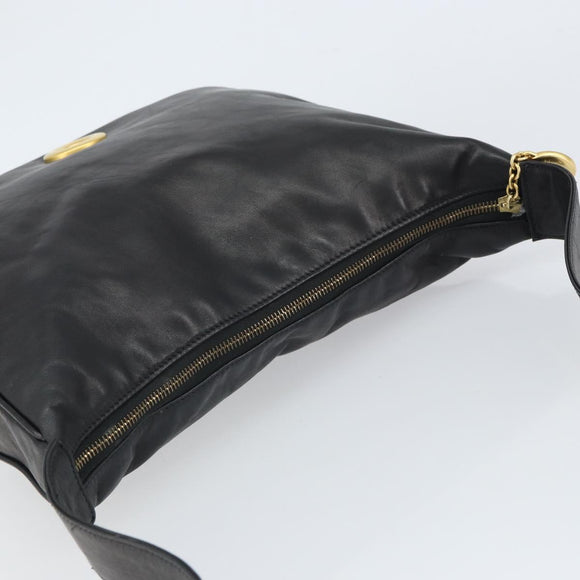 CELINE Circle Shoulder Bag Leather Black Gold Auth 163823