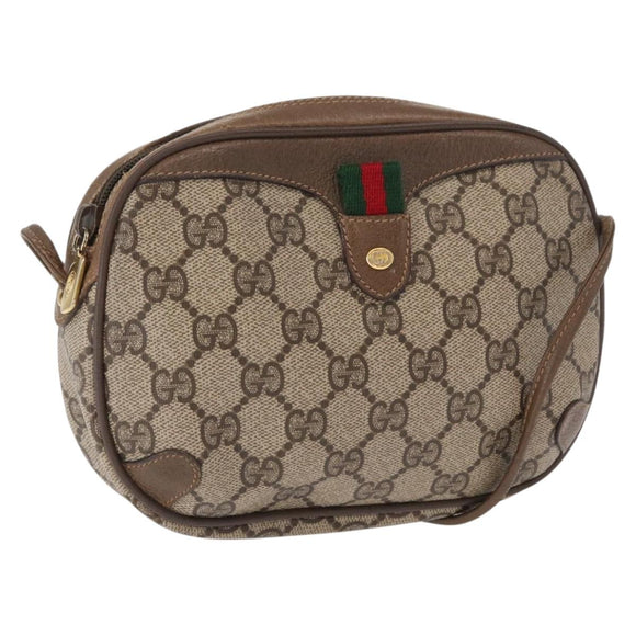 GUCCI GG Supreme Web Sherry Line Bag PVC Beige Gold 89 02 066 Auth 163825