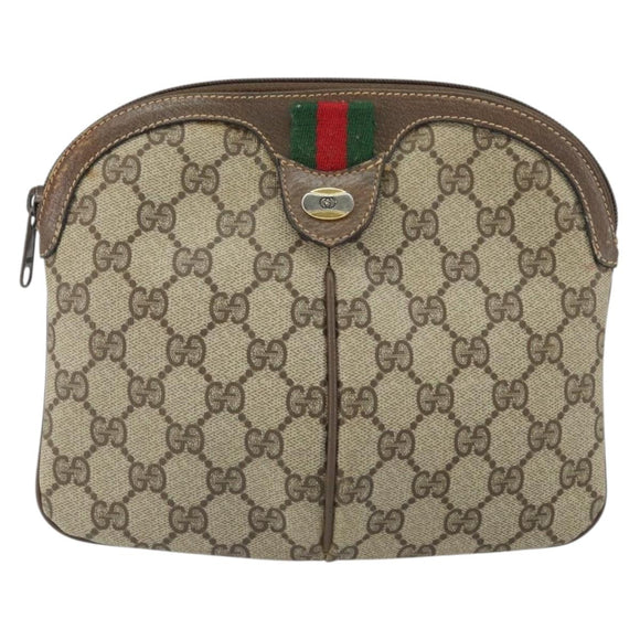 GUCCI GG Supreme Web Sherry Line Bag PVC Beige Gold 004 02 047 Auth 163828