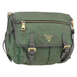 PRADA Shoulder Bag Nylon Green Gold Auth 163834