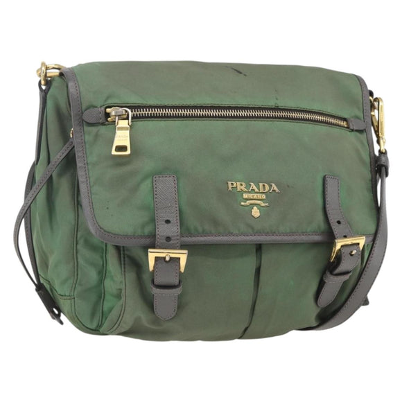 PRADA Shoulder Bag Nylon Green Gold Auth 163834