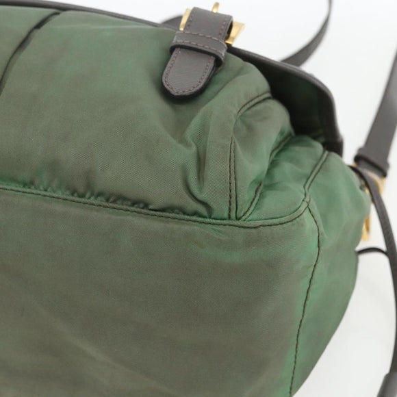 PRADA Shoulder Bag Nylon Green Gold Auth 163834