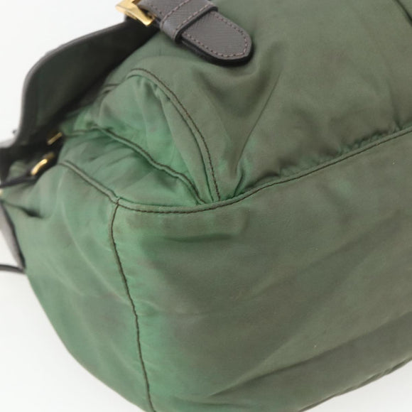 PRADA Shoulder Bag Nylon Green Gold Auth 163834