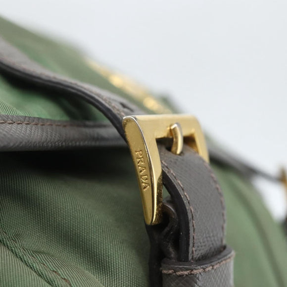 PRADA Shoulder Bag Nylon Green Gold Auth 163834