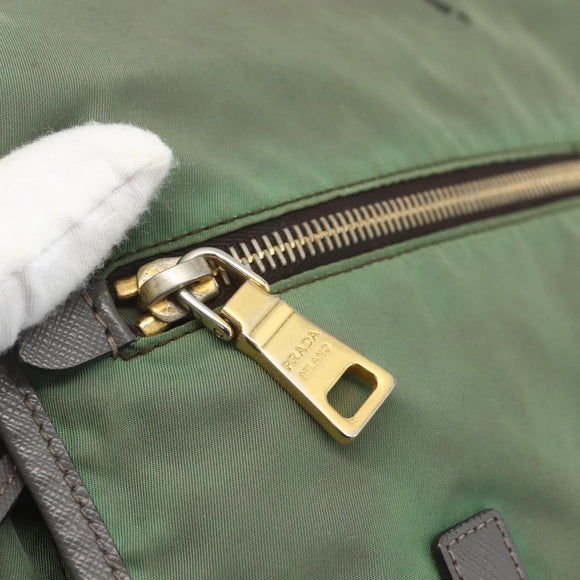 PRADA Shoulder Bag Nylon Green Gold Auth 163834