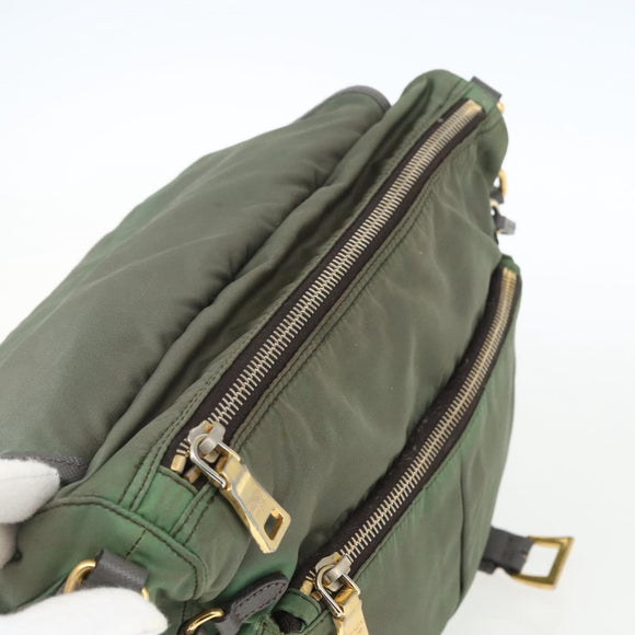 PRADA Shoulder Bag Nylon Green Gold Auth 163834