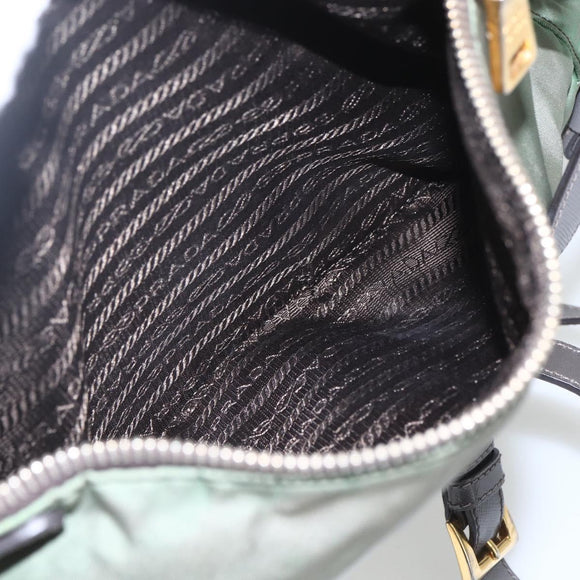 PRADA Shoulder Bag Nylon Green Gold Auth 163834