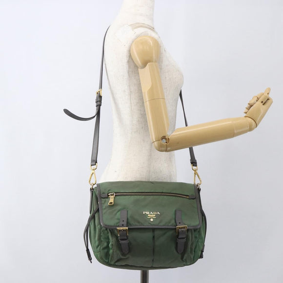 PRADA Shoulder Bag Nylon Green Gold Auth 163834
